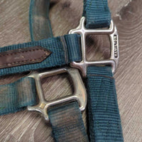 Thick Nylon & Leather Trim Halter *gc, dirty, nameplate rivet & hole, edge rubs & frays
