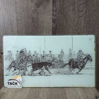Glass Team Roping Decor Hot Plate?Cutting Board *gc/fair, scratches/scrapes, taped, film, stains, chipped/peeled edges

