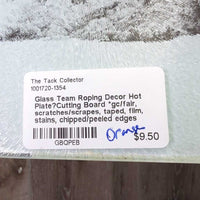 Glass Team Roping Decor Hot Plate?Cutting Board *gc/fair, scratches/scrapes, taped, film, stains, chipped/peeled edges
