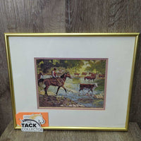 "Water Crossing" Print, Matted, Metal Frame *vgc, dirty, scratches, torn back
