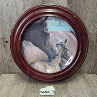 Wood Framed Mare & Foal Decorative Plate "Dawn" #1579 *gc, scratches, scuffs
