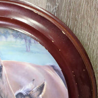 Wood Framed Mare & Foal Decorative Plate "Dawn" #1579 *gc, scratches, scuffs
