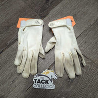 Cloth Riding Gloves *gc/fair, curled fingers, v.stained, dingy, discolored
