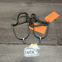 Pr POW Spurs, Thin Leather Spur Straps *gc, clean & mnr film, rubs, scratches & stretched, xholes, faded
