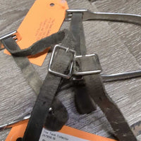Pr POW Spurs, Thin Leather Spur Straps *gc, clean & mnr film, rubs, scratches & stretched, xholes, faded
