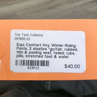 Hvy Winter Riding Pants, 2 elastics *gc/fair, rubbed, thin & peeling seat, faded, rubs, pills, stretched foot & waist elastics, older

