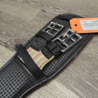 Neoprene Short - Dressage Girth, 2x Els *gc/fair, clean & residue, torn/unstitched keepers, stretched els, frays, hairy seams, cracked lining
