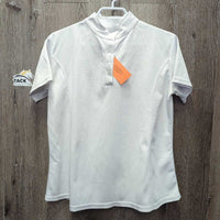 SS Polo Show Shirt, 1/4 Button Up, attached snap collar *gc, mnr snags, older, peeled/faded logos
