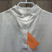 SS Polo Show Shirt, 1/4 Button Up, attached snap collar *gc, mnr snags, older, peeled/faded logos
