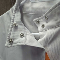 SS Polo Show Shirt, 1/4 Button Up, attached snap collar *gc, mnr snags, older, peeled/faded logos
