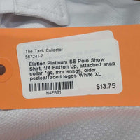 SS Polo Show Shirt, 1/4 Button Up, attached snap collar *gc, mnr snags, older, peeled/faded logos
