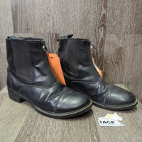 Paddock Boots, zips, older, clean, dents, scratches, inside folded insole & rubs, elastic rubs, stiff zip
