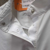 JUNIORS SS Show Shirt, 1/3 Snap Up, attached snap collar, perforated sleeves *gc, seam puckers, peeling logo, mnr undone seam stitching, snags
