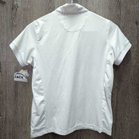 JUNIORS SS Show Shirt, 1/3 Snap Up, attached snap collar, perforated sleeves *gc, seam puckers, peeling logo, mnr undone seam stitching, snags
