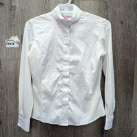JUNIORS LS Show Shirt, attached snap collar *vgc, older, mnr snags, stains, puckers
