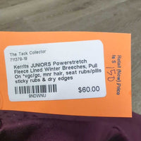 JUNIORS Powerstretch Fleece Lined Winter Breeches, Pull On *vgc/gc, mnr hair, seat rubs/pills, sticky rubs & dry edges
