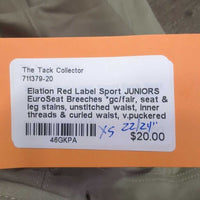 JUNIORS EuroSeat Breeches *gc/fair, seat & leg stains, unstitched waist, inner threads & curled waist, v.puckered
