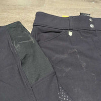 Hvy Euroseat Breeches *gc, faded, seam puckers, seat rubs & pilly legs & knee stickies, older, curled inner waist
