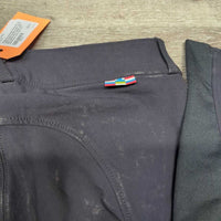 Hvy Euroseat Breeches *gc, faded, seam puckers, seat rubs & pilly legs & knee stickies, older, curled inner waist
