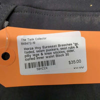 Hvy Euroseat Breeches *gc, faded, seam puckers, seat rubs & pilly legs & knee stickies, older, curled inner waist
