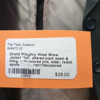Hvy Wool Show Jacket *fair, altered back seam & lining, v.discolored pits, older, faded, spots: stains,?dirt?discolored
