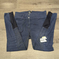 High Waist Full Seat Denim Breeches *gc, v.faded, seam puckers, edge rubs, older,? pulled seat seam, discolored spots
