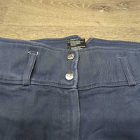 High Waist Full Seat Denim Breeches *gc, v.faded, seam puckers, edge rubs, older,? pulled seat seam, discolored spots
