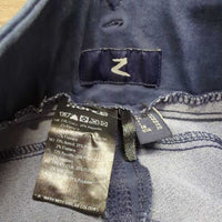 High Waist Full Seat Denim Breeches *gc, v.faded, seam puckers, edge rubs, older,? pulled seat seam, discolored spots
