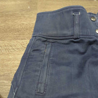 High Waist Full Seat Denim Breeches *gc, v.faded, seam puckers, edge rubs, older,? pulled seat seam, discolored spots
