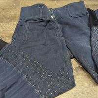 High Waist Full Seat Denim Breeches *gc, v.faded, seam puckers, edge rubs, older,? pulled seat seam, discolored spots
