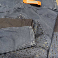 High Waist Full Seat Denim Breeches *gc, v.faded, seam puckers, edge rubs, older,? pulled seat seam, discolored spots
