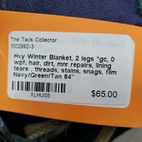 Hvy Winter Blanket, 2 legs *gc, 0 wpf, hair, dirt, mnr repairs, lining tears , threads, stains, snags, film
