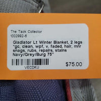 Lt Winter Blanket, 2 legs *gc, clean, wpf, v. faded, hair, mnr snags, rubs, repairs, stains

