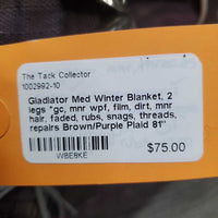 Med Winter Blanket, 2 legs *gc, mnr wpf, film, dirt, mnr hair, faded, rubs, snags, threads, repairs
