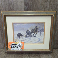 "Hold on Little Fella" Winter Cow & Calf Print by Nancy Penner-Henn '91, Matted, Wood Frame *gc, scratches, chewed?v.scraped edges
