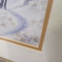 "Hold on Little Fella" Winter Cow & Calf Print by Nancy Penner-Henn '91, Matted, Wood Frame *gc, scratches, chewed?v.scraped edges
