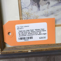 "Hold on Little Fella" Winter Cow & Calf Print by Nancy Penner-Henn '91, Matted, Wood Frame *gc, scratches, chewed?v.scraped edges
