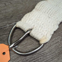 27 Cotton String Wide Roper Cinch, D Rings *gc, older, clean, mnr hair, stains, rusty/peeled spots
