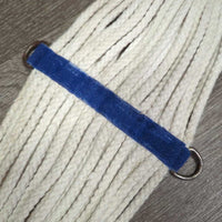27 Cotton String Wide Roper Cinch, D Rings *gc, older, clean, mnr hair, stains, rusty/peeled spots
