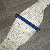 27 Cotton String Wide Roper Cinch, D Rings *gc, older, clean, mnr hair, stains, rusty/peeled spots
