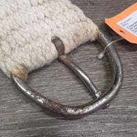 27 Cotton String Wide Roper Cinch, D Rings *gc, older, clean, mnr hair, stains, rusty/peeled spots
