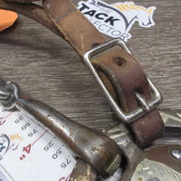 Thin Loose Ring, Tooled Edges, Reining Horse Center, Leather Rolled Chin Strap *gc, scratches, rubs, stains, clean, dry, stiff, rust spots
