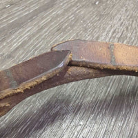 Thin Loose Ring, Tooled Edges, Reining Horse Center, Leather Rolled Chin Strap *gc, scratches, rubs, stains, clean, dry, stiff, rust spots
