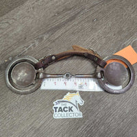 Thin Loose Ring, Tooled Edges, Reining Horse Center, Leather Rolled Chin Strap *gc, scratches, rubs, stains, clean, dry, stiff, rust spots

