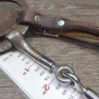 Thin Loose Ring, Tooled Edges, Reining Horse Center, Leather Rolled Chin Strap *gc, scratches, rubs, stains, clean, dry, stiff, rust spots

