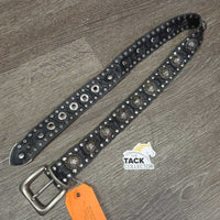 Thick Soft Leather Western Belt, light buckle, bling *gc, creases, dents, edge rubs, scrapes & frays, missing rivet?
