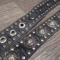 Thick Soft Leather Western Belt, light buckle, bling *gc, creases, dents, edge rubs, scrapes & frays, missing rivet?
