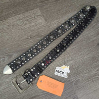 Thick Soft Leather Western Belt, light buckle, bling *gc, creases, dents, edge rubs, scrapes & frays, missing rivet?
