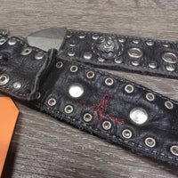 Thick Soft Leather Western Belt, light buckle, bling *gc, creases, dents, edge rubs, scrapes & frays, missing rivet?
