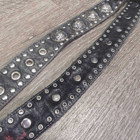 Thick Soft Leather Western Belt, light buckle, bling *gc, creases, dents, edge rubs, scrapes & frays, missing rivet?
